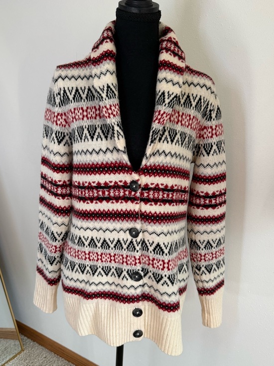 Cambridge Dry Goods Sweaters - Vintage Fair Isle Cardigan Medium Red Cream Nordic Knit Button Sweater